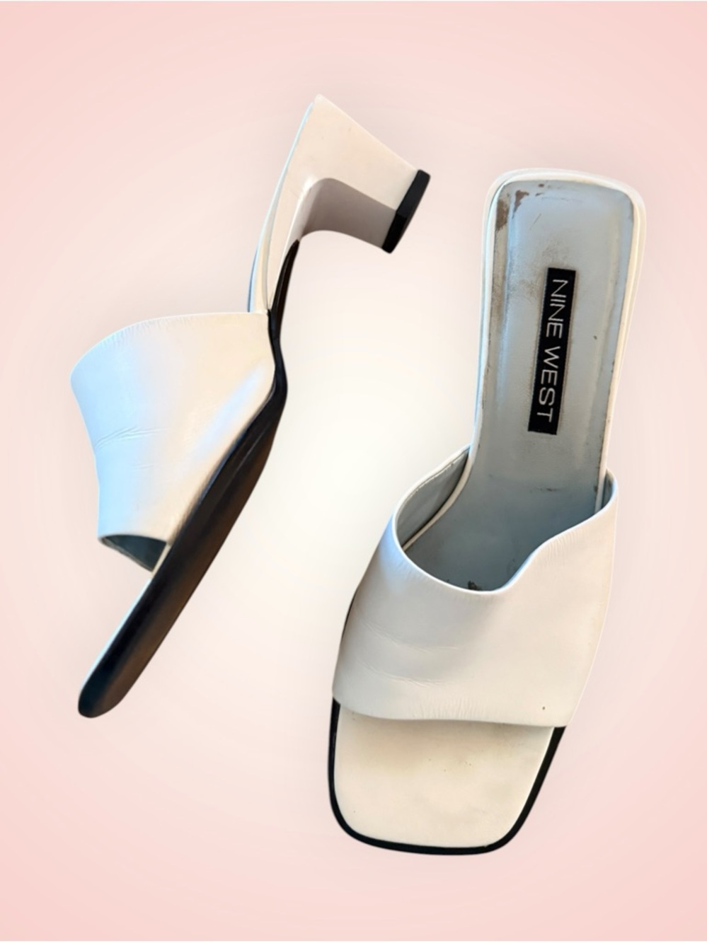 Nine West White Leather Square Open-Toe Mules (A19) size 7